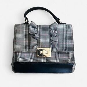 Kelly & Katie Women Plaid Ruffle Satchel Handbag Gray Pink Lolita 50s Style